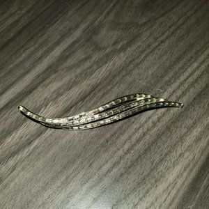 Silver Toned Brooch Textured Waved Design